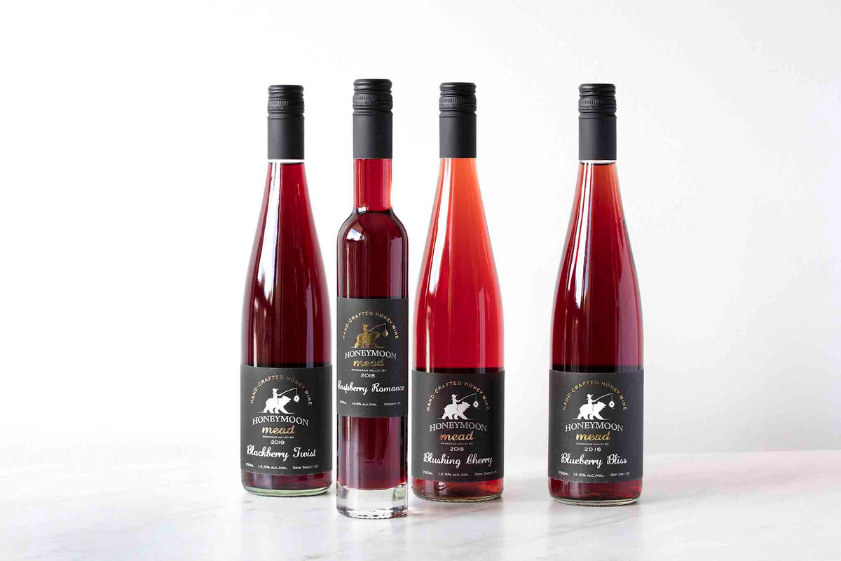 fruit meads including blackberry twist raspberry romance and blushing cherry 