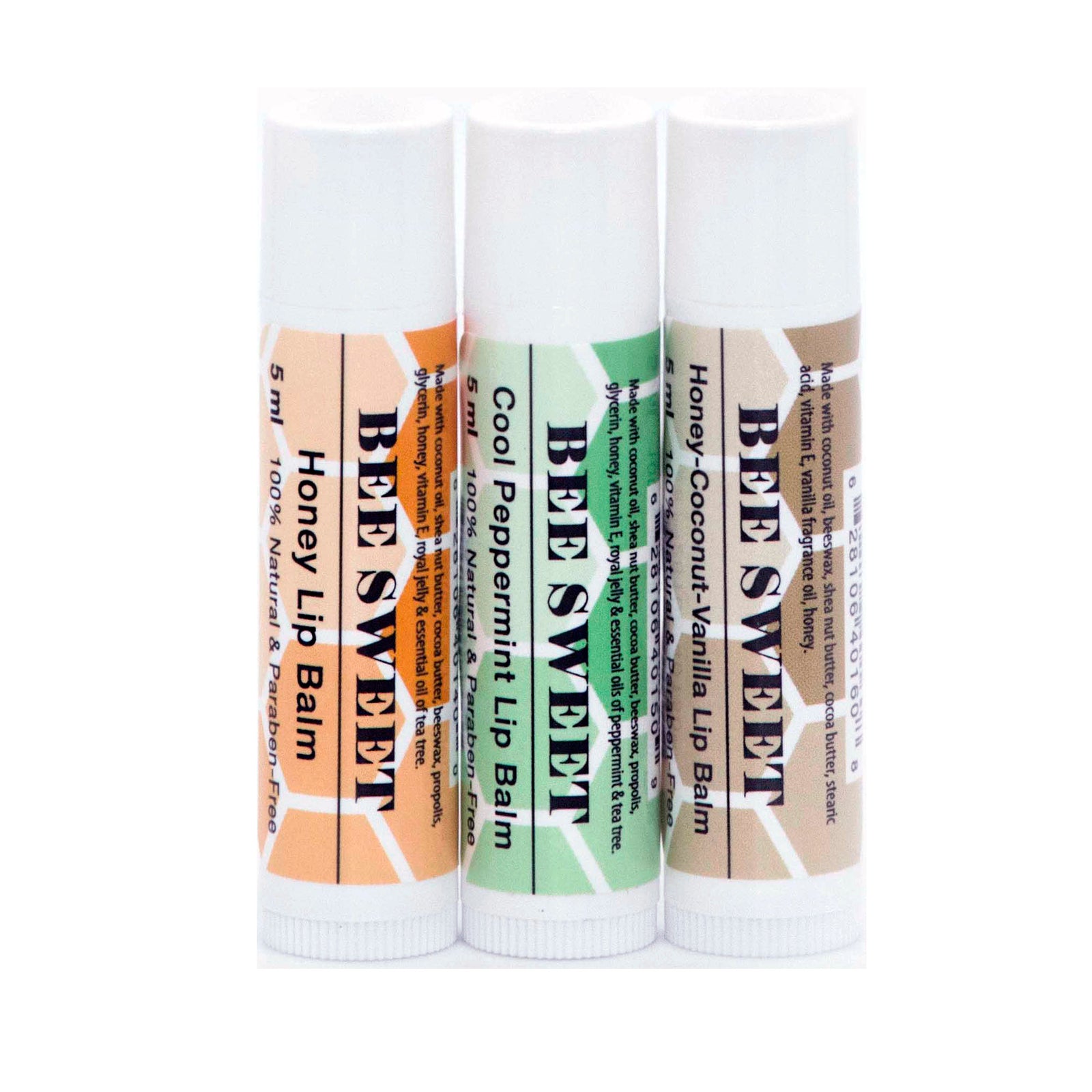 bee sweet lip balm beeswax peppermint coconut vanilla and tea tree honey